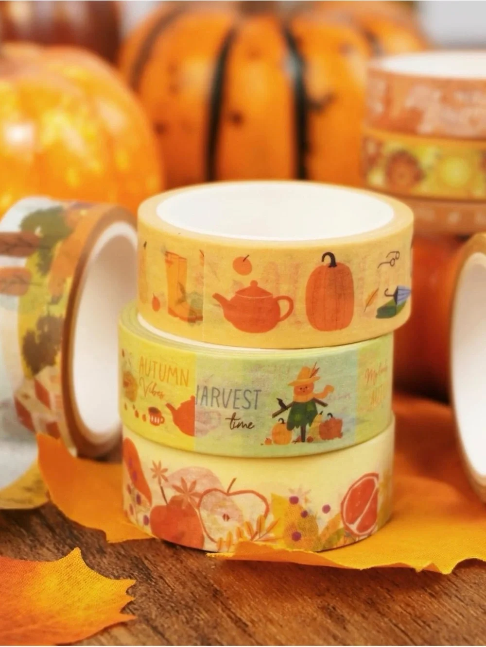 Autumn Harvest Decorative Washi Tape Set - Fall Pattern Craft Rolls